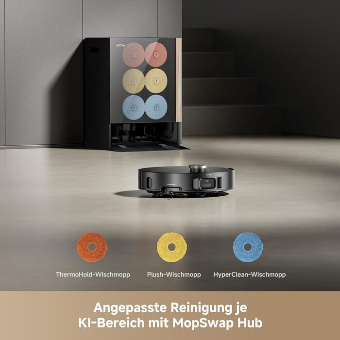 Робот-пилосос Mova V50 Ultra Complete з функцією миття, 24000 Па, подолання перешкод 6 см, навігація Liftable+RGB AI+LED, 80°C гаряча вода, 63°C самостійне сушіння, DuoSolution System, щітка Tricut (Mobius 60)