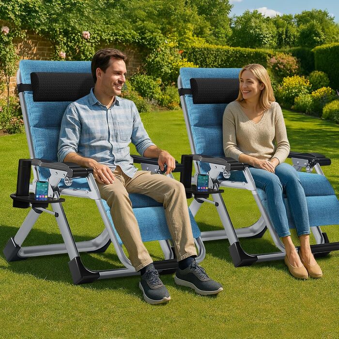 Скромний лежак 200 кг з підголівником, регульований, для дому, балкону, пляжу, басейну (льонові блакитний)