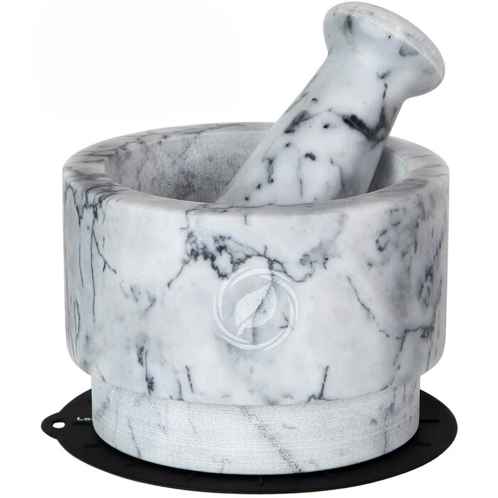 Набір ступки та пестика, мармур, 2.2 чашки – Набір ступки та пестика з мармуру, двосторонній, для приготування гуакамоле, з кришкою та ложкою