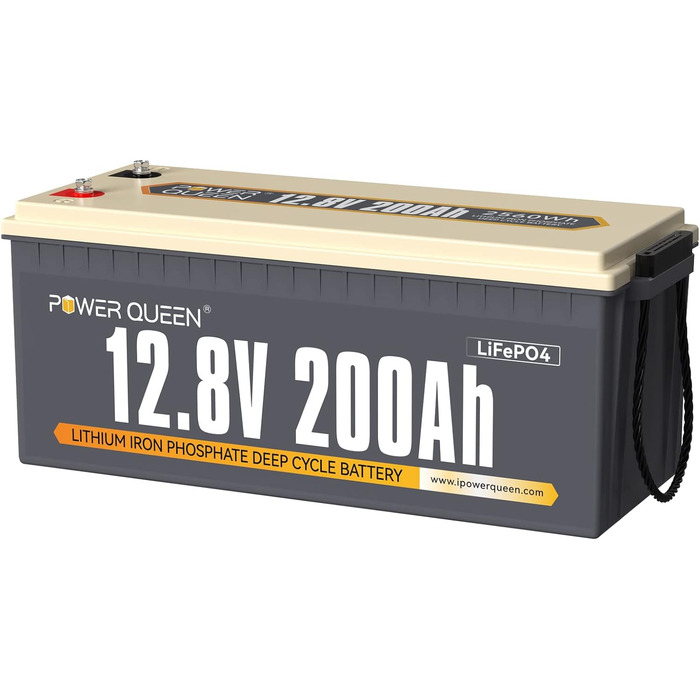 Акумулятор Power Queen 12.8V 200Ah LiFePO4, 4000 циклів, 10 років, для сонячних батарей, автофургонів, кемпінгу, морської піхоти