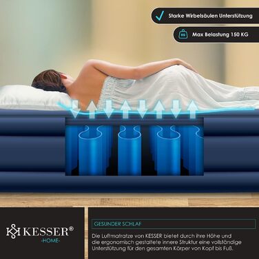 Надувний матрац KESSER Надувне ліжко Самонадувне гостьове ліжко з вбудованим електричним насосом, надувний матрац для кемпінгу або домашнього використання з сумкою, підходить для 1 особи - 203 x 95 x 51 см одномісний синій