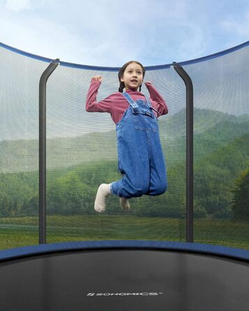 Батут SONGMICS садовий Ø244/305/366/427 см з захисною сіткою, драбиною та м'яким покриттям (244 см, Чорний + Темно-синій)