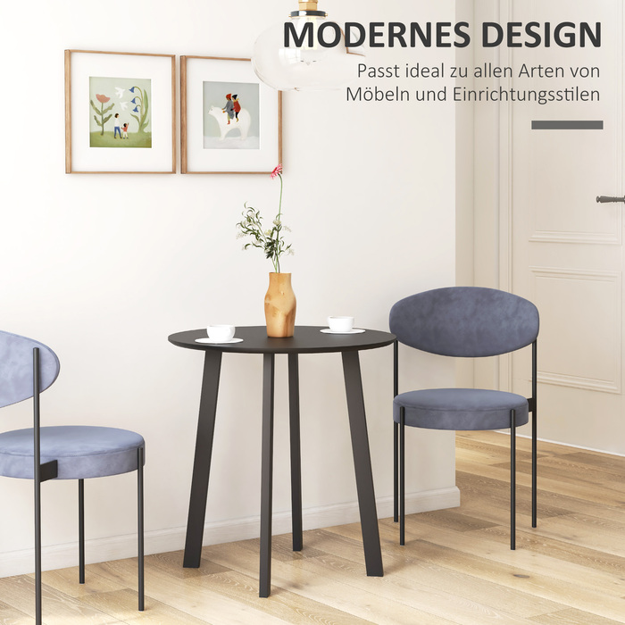 Стіл для двох осіб, біла стільниця, металеві ніжки з заглушками, діаметр 72 см, висота 75 см, чорний