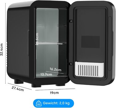 Міні-холодильник Enventor 6л (8 банок), портативний охолоджувач та підігрівач, живлення AC/DC 12V для авто, спальні, косметики та напоїв, чорний