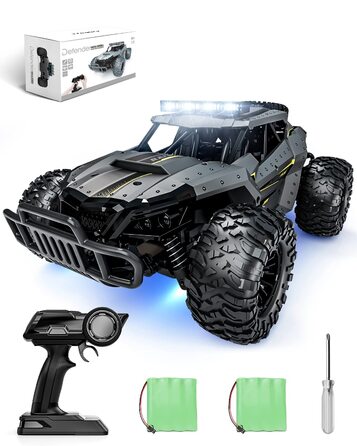 Радіокерований позашляховик Tecnock 1:16 з підсвічуванням, 2.4GHz RC Monstertruck, 2 акумулятори (60 хв роботи) - іграшка для дітей та дорослих, сірий