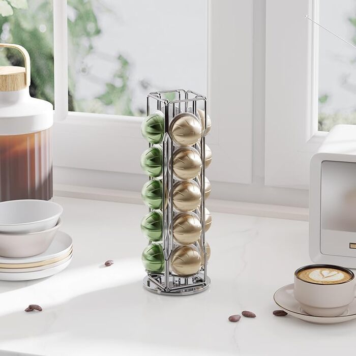 Тримач для капсул Nespresso Vertuo Sevenline – 20 капсул, обертається на 360°, срібний
