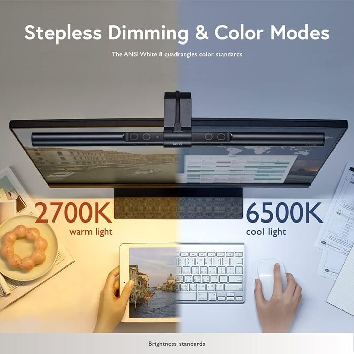 BenQ ScreenBar - LED лампа для монітора з регулюванням кольору та автоматичним затемненням, захист очей, USB зарядка, офісна лампа