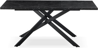 Розсувний обідній стіл LARS B&D Home, 120-160 x 80 см, на 4-6 осіб. Стіл з масиву дерева, чорний, у стилі Industrial Modern, з імітацією дикого дуба, для кухні та їдальні.