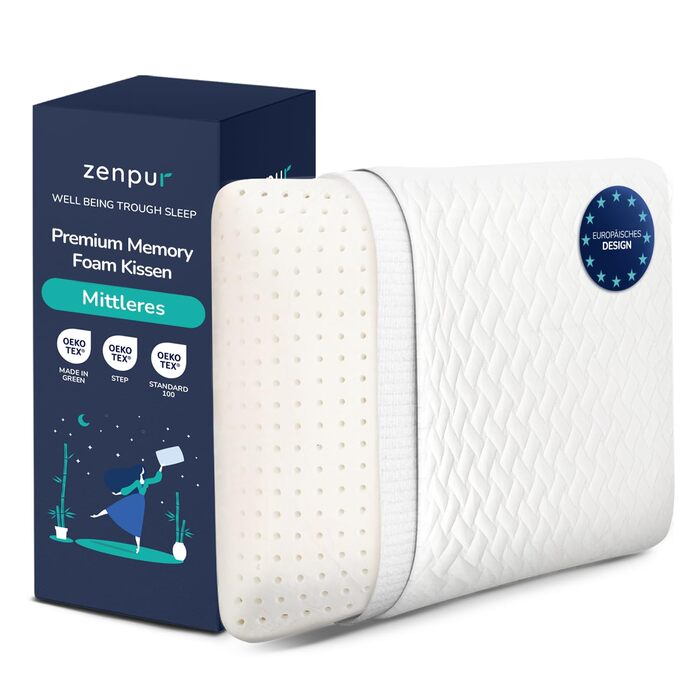Ортопедична подушка ZenPur для шиї та плечей 40x60x13 см з Memory Foam, сертифікат Oeko-Tex, бежева