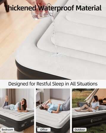 Надувне ліжко CHILLSUN® для 2 осіб, 203x152x46 см, з електричним насосом, водонепроникне, для кемпінгу та гостей