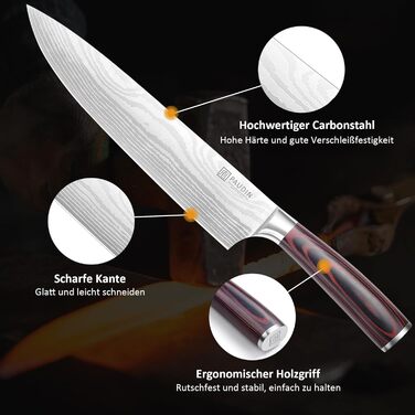 PAUDIN Ніж Сантоку з Дамаску, 13 см - професійний кухонний ніж, висока якість, гостра сталь, ергономічна ручка G10