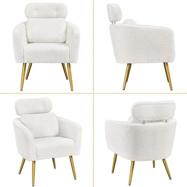 Крісло Yaheetech з тканини букле, м'яке, з регульованою підголівником, для вітальні/офісу, біле