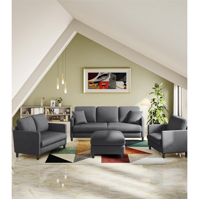 Двомісний диванчик, компактний диван для підліткової кімнати, зручний невеликий диван, легка збірка без інструментів, дивани з масиву дерева, невеликий диван для вітальні (сірий, 211 см)