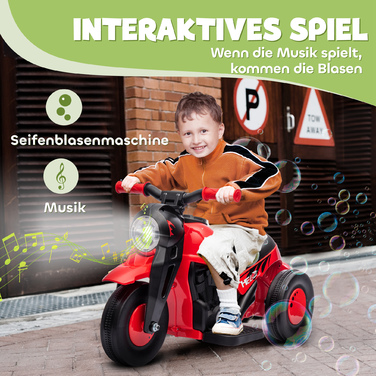 Електромотоцикл Kinder, 6V - дитячий мотоцикл з музикою та звуками бульбашок, швидкість 2,5-3 км/год, для дітей 2-5 років