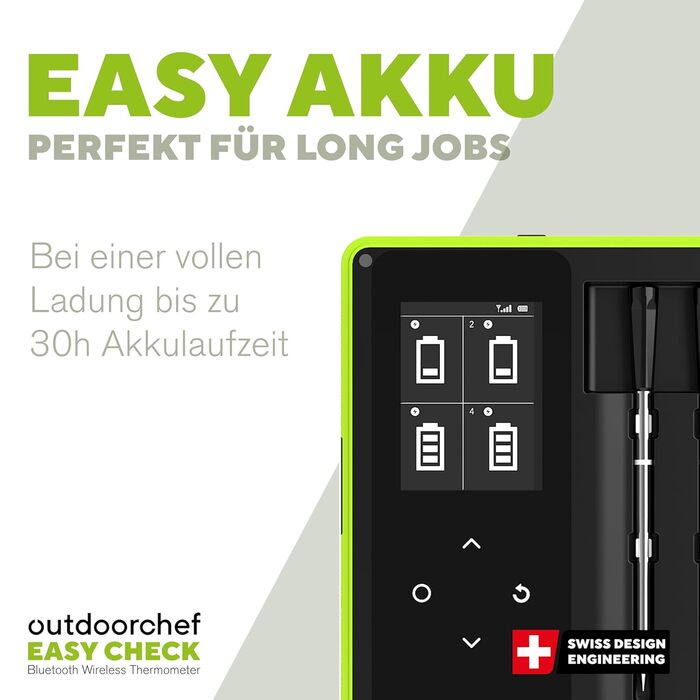 Термометр для гриля Outdoorchef Easy Check Quadro з Bluetooth, 4 датчики, 200м, для миття в посудомийній машині, з магнітною док-станцією