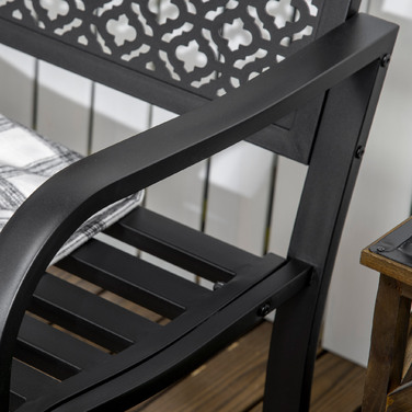 Металевий лаунж-стілець для саду, на 2 особи, з квітковим візерунком, стійкий до погодних умов, 127 x 63 x 83 см, чорний