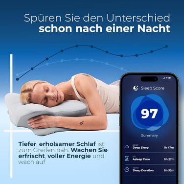 Ергономічна подушка для шиї та голови Derila з ефектом пам'яті (Memory Foam) для сну на боці, спині та животі, терморегуляційний чохол, 54x36x12 см