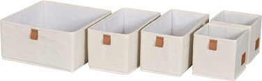 Кошик для зберігання преміум-класу 5 предметів - Органайзер для гардеробу з лляно-бавовняної суміші - посилений картоном - бежевий - 5 коробок у 3 натуральних розмірах