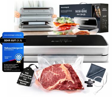 Вакууматор для продуктів BACHWERKE з рулоном та 10 пакетами, ширина шва 32 см, вакуумна машина для зберігання їжі, срібляста