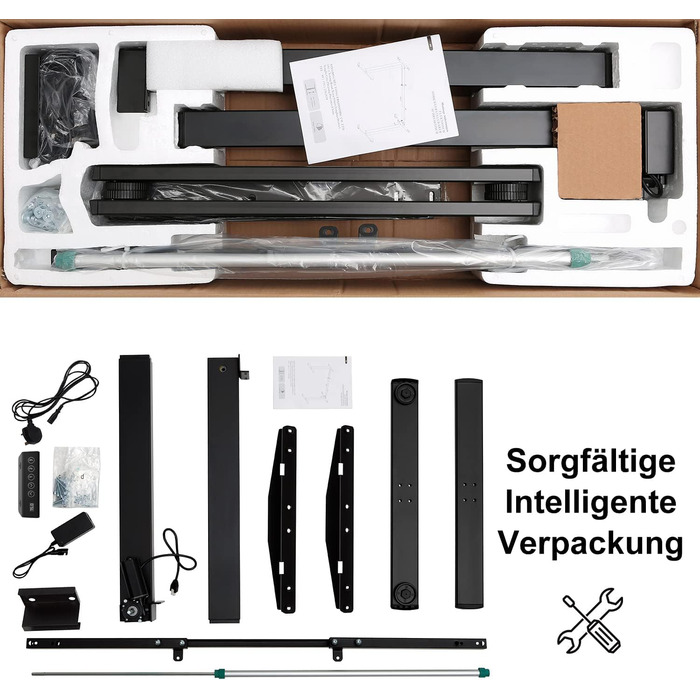 Електричний регульований стіл Flamaker з телескопічною основою (чорний) з пам'яттю