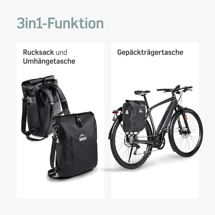 Кофр Borgen 3в1 для багажної полиці водонепроникний - Посилені лямки (новинка 2023 року) - Може використовуватися як велосипедний рюкзак, сумка-кофр, сумка-кофр і рюкзак Black 18L