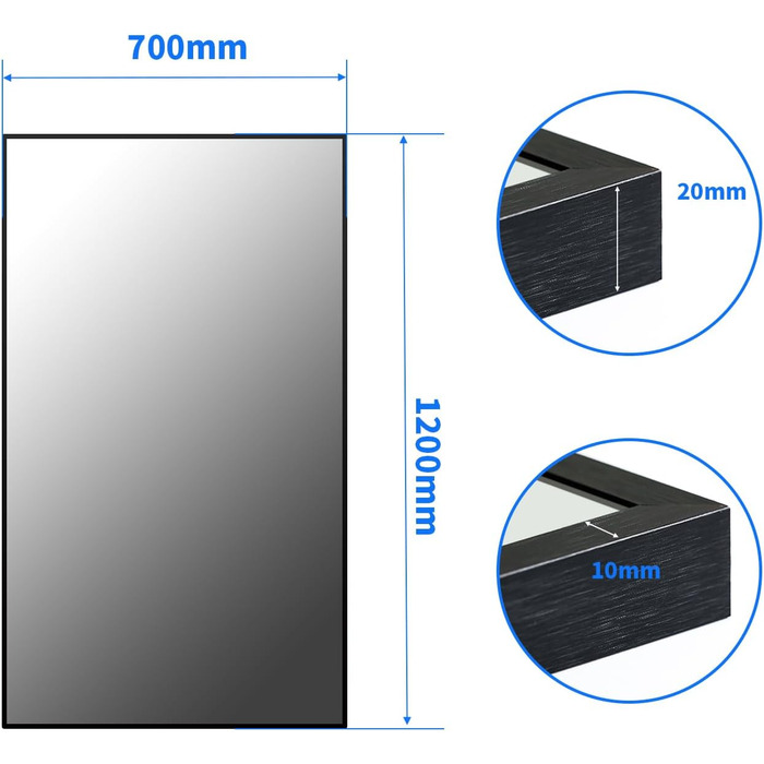 Дзеркало Boromal Spiegel Schwarz 100x60 см прямокутне з металевим каркасом для ванної кімнати, туалету, спальні