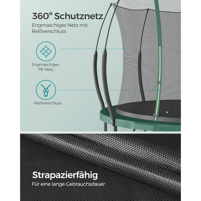 Батут SONGMICS для дітей та дорослих Ø305 см, зелений, з захисною сіткою та пружинами, вуличний