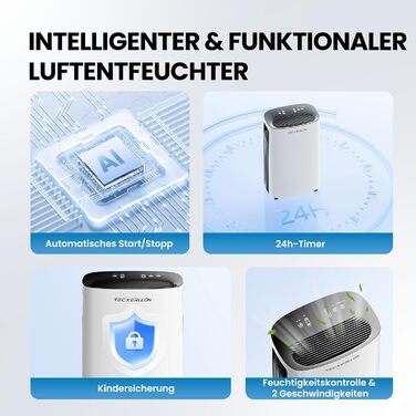 Електричний осушувач повітря 15L, 30㎡, з тачпанеллю, бак 2.5L, дренажний шланг, 46dB, таймер 24h, 3 роки гарантії (25L/день з керуванням через додаток)