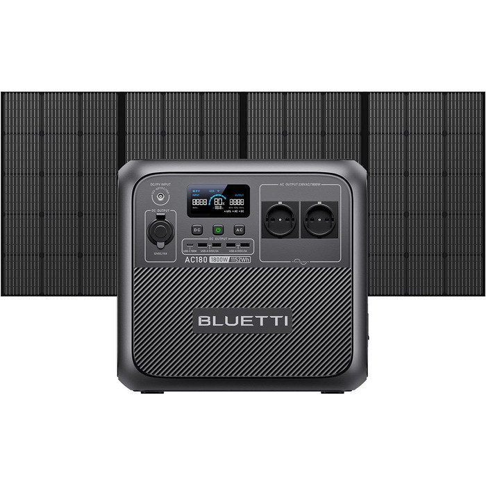 Сонячна панель BLUETTI AC180350 Вт, електростанція LiFePO4 1152 Втгод, 2x1800 Вт змінного струму, 0-80 за 45 хв, кемпінг/подорожі