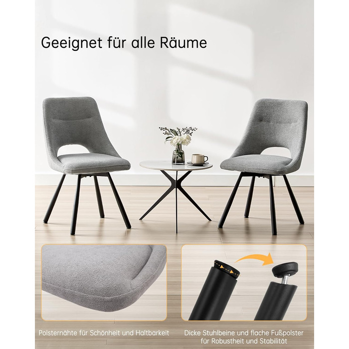 LEWE Комплект з 6 обертових стільців для їдальні, кухонних, вітальні та спальні, ергономічні, без підлокітників, з тканини кашемір (сірий)