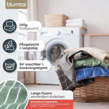 Бетліня Blumtal Biber 200x200 + 2x 80x80 см, бавовна, фланель, Oeko-TEX, преміум якість, зимова, двостороння, тауп (зелений малюнок)