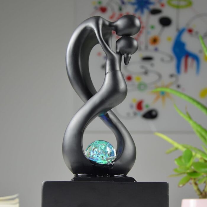 Кімнатний фонтан Zen'Light Amor чорного кольору з LED-підсвічуванням - сучасний декор, знімний елемент, закритий цикл, ротова куля, 31x14x14 см