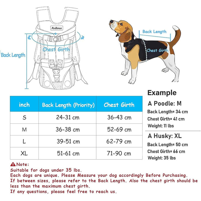 Рюкзаки PetBonus для собак, регульований рюкзак для собак, витягування ніг Просте сидіння Сумка для перевезення домашніх тварин Спинка собаки для середніх маленьких собак, Перенесення для собак вільні руки для піших прогулянок, Велоспорт XL Чорний