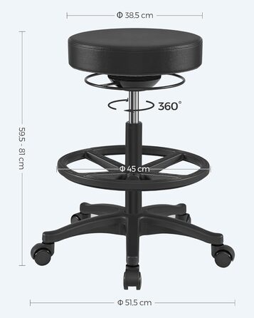 Високий робочий стілець SONGMICS з регульованою спинкою та підставкою для ніг, чорний - OSC007B01