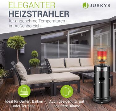 Газовий обігрівач для тераси Juskys® Cuna 11 кВт - обігрівач для тераси, балкону та саду - сумісний з 5 та 11 кг газовими балонами (Газовий балон не входить у комплект)