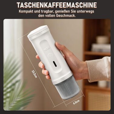 Портативна кавомашина ICARE з акумулятором, 2-в-1 для капсул NS та меленої кави, самонагріваюча, USB-C, індикатор заряду, для кемпінгу, подорожей та в дорогу (білий)