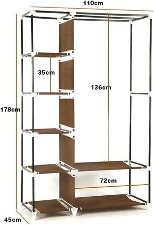 Шафа-купе Flyelf, складаний шафа, тканинний шафа-купе з вішалкою для одягу (коричневий, 110*45*178 см)