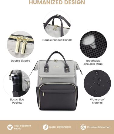 LOVEVOOK Рюкзак для жінок великий, шкільний рюкзак вологостійкий з відділенням для ноутбука, сумка для роботи, рюкзак для подорожей, ручна поклажа для літака, для університету, подорожей, бізнесу, світло-сірий