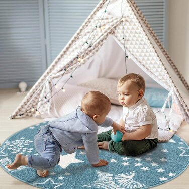 Дитячий килимок pay - - 80x150 см-красивий дитячий килимок з коротким ворсом у вигляді зоряного неба-Oeko - Tex Стандарт 100 (160 см круглої форми, синього кольору)