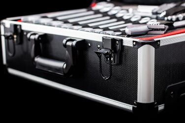 Набір інструментів Meister 156 предметів у візку на колесах з телескопічною ручкою - професійний кейс для інструментів, чорний/сріблястий, 8971440