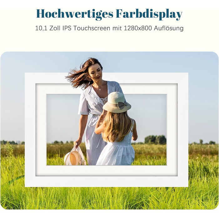 Цифровий фоторамка Eptusmey 10.1 дюймів з Wi-Fi, дуб, 32GB, IPS Touchscreen, відтворення фото/відео через Uhale APP, подарунок для чоловіків та жінок, білий