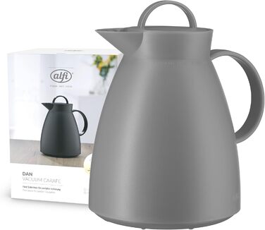 Термос Alfi DAN 1.0 л, пудрово-рожевий, з термоізоляційним корпусом з пластику та скляною вставкою, з кришкою-поворотом, дизайнерський, ідеальний для кави та чаю, BPA-free (без фільтра для чаю), Graphite Grey