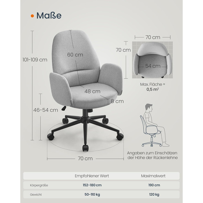 Офісний крісло SONGMICS HOME - регульоване, з підлокітниками, сіро-зелене, з бавовняно-льоновій тканини
