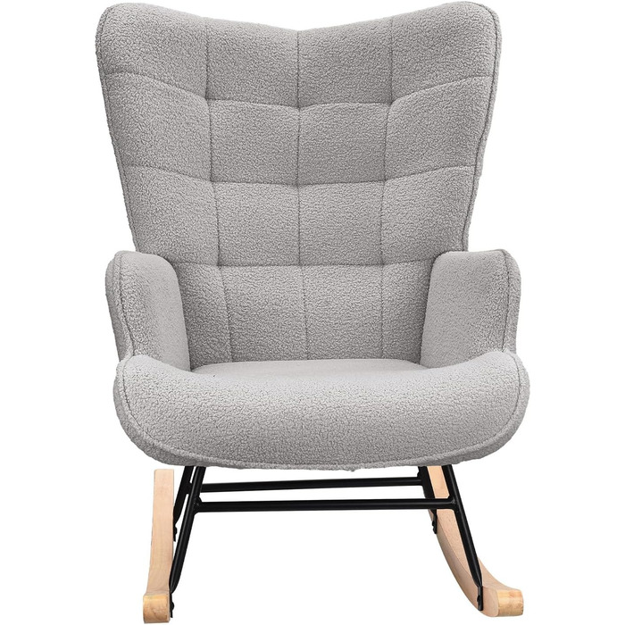 Крісло-гойдалка Liuyoyo з високою спинкою, м'яке крісло з оббивкою, для спальні, офісу, читання, сучасний дизайн (Рожевий, Світло-сірий)