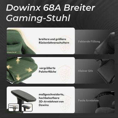 Ігровий крісло Dowinx з мікрофібри, дихаючий та ергономічний офісний стілець, м'яке відчуття як хутро, регульований стілець з підніжкою (зелений)