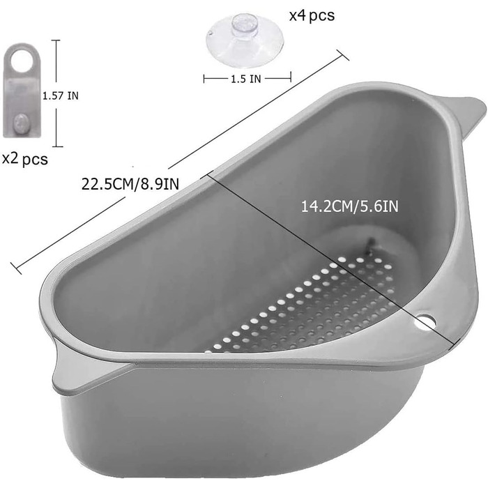 Трикутна фільтрувальна корзина, набір ситечок для друшляка, підставка для фільтрів для мийки, підставка для зберігання овочів/фруктів, кухонне ситечко для чаю (сіре), 2 шт.