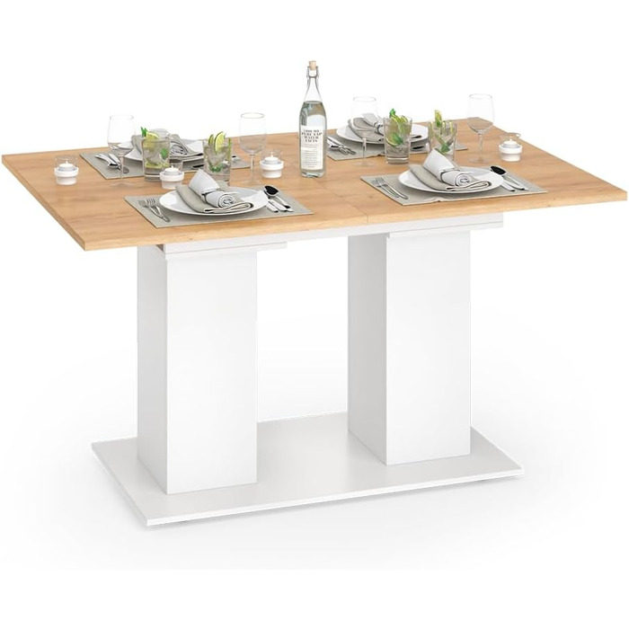 Розсувний обідній стіл Vicco Dix, дуб Goldkraft, 140 x 90 см (білий/дуб Goldkraft)