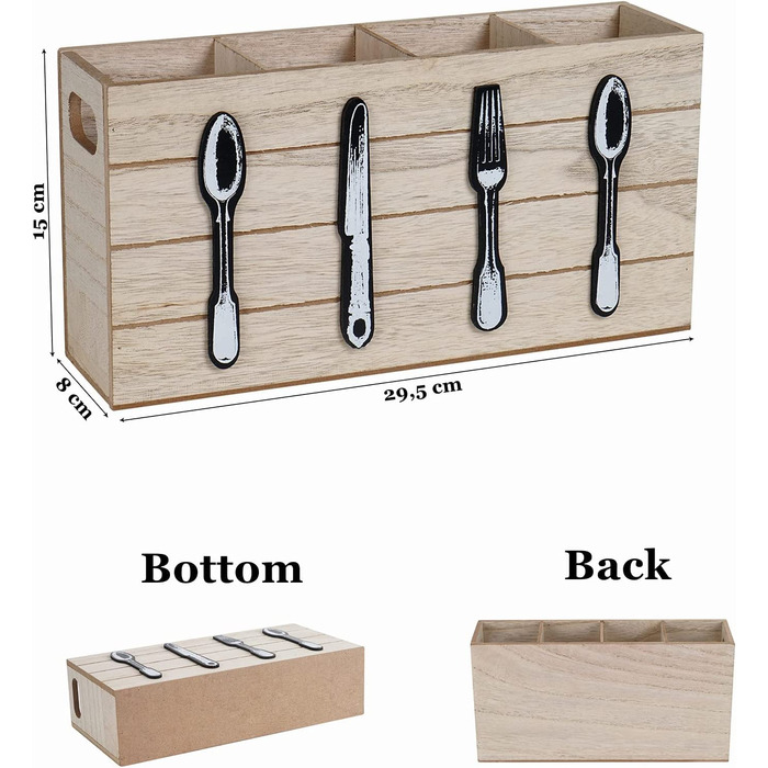 Коробка для столових приладів в сільському стилі 4 Відділення-тримач для столових приладів Дерев'яна підставка для столових приладів для зберігання столових приладів-піднос для столових приладів для столових приладів