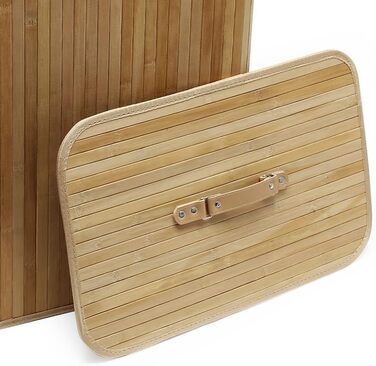 Ящик для білизни Wiltec 105 л натуральний кошик для білизни з кришкою з бамбука складний ящик для білизни з мішковиною з 2 відділеннями для сортування брудної білизни