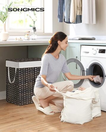 Кошик для білизни Songmics з кришкою, 90 л, з 6 мішечками, з лози, коричневий